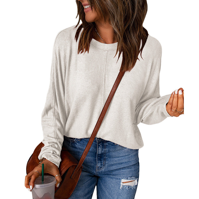 Women’s Relaxed Seam-Detail Long-Sleeve Top – Soft Everyday Layer with Loose Fit
