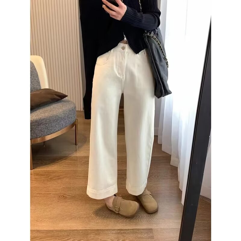 Damejeans med høj talje, kort ben og vide ben i vintage-stil
