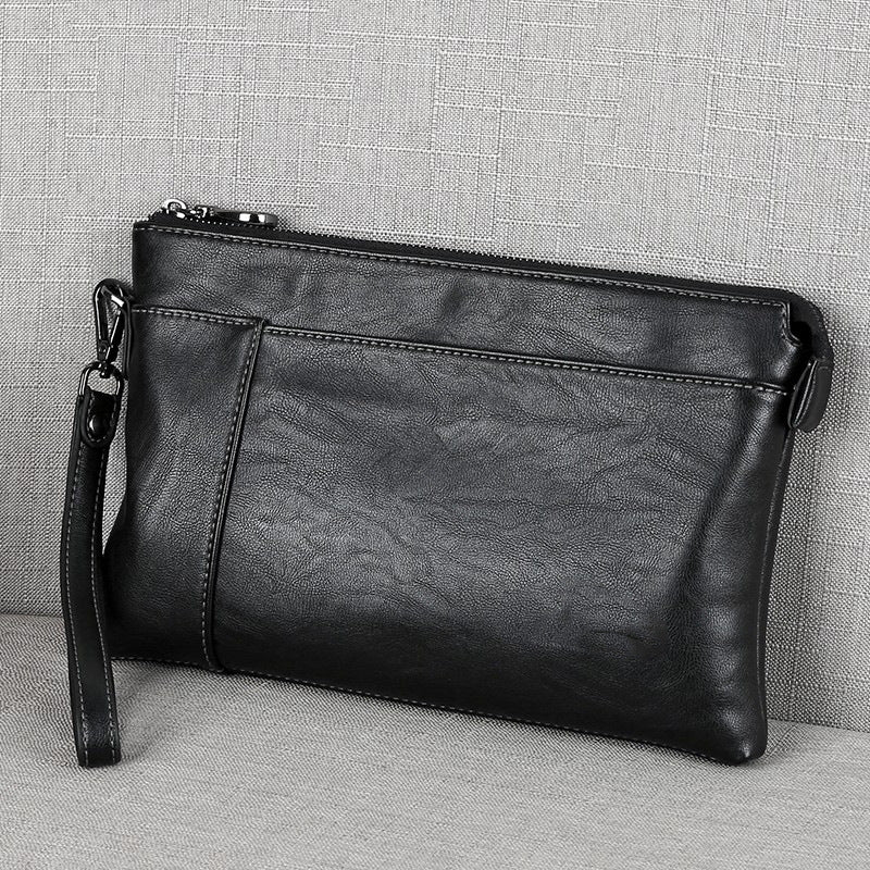 Herre Læder Clutch Taske Slank Håndledsrem Hverdags Organizer