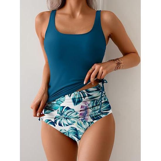 Bikini da donna con top annodato stampato e vita alta arricciata