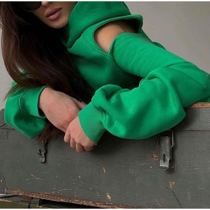 Women’s Cut-Out Hoodie – Oversized High-Neck Sweatshirt with Statement Sleeves