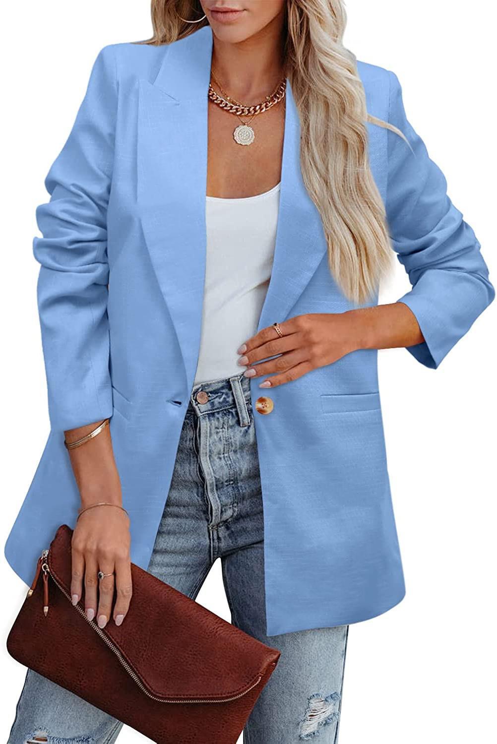 Blazer lungo da donna dalla vestibilità comoda con revers a lancia – Giacca monopetto con un bottone per l’ufficio e gli outfit casual eleganti