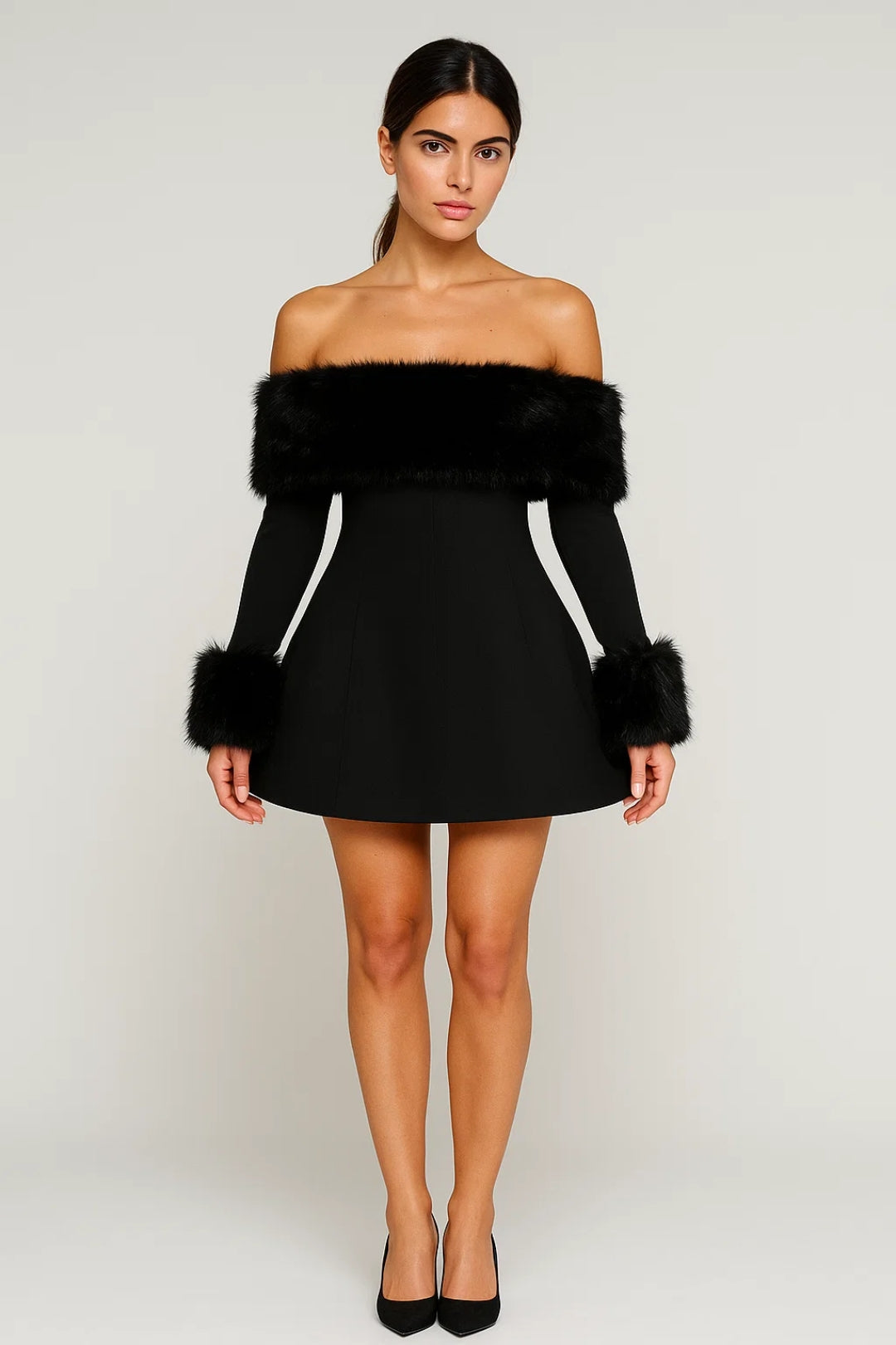 Women’s Dress Off-Shoulder Trimmed Long Sleeve Mini Silhouette