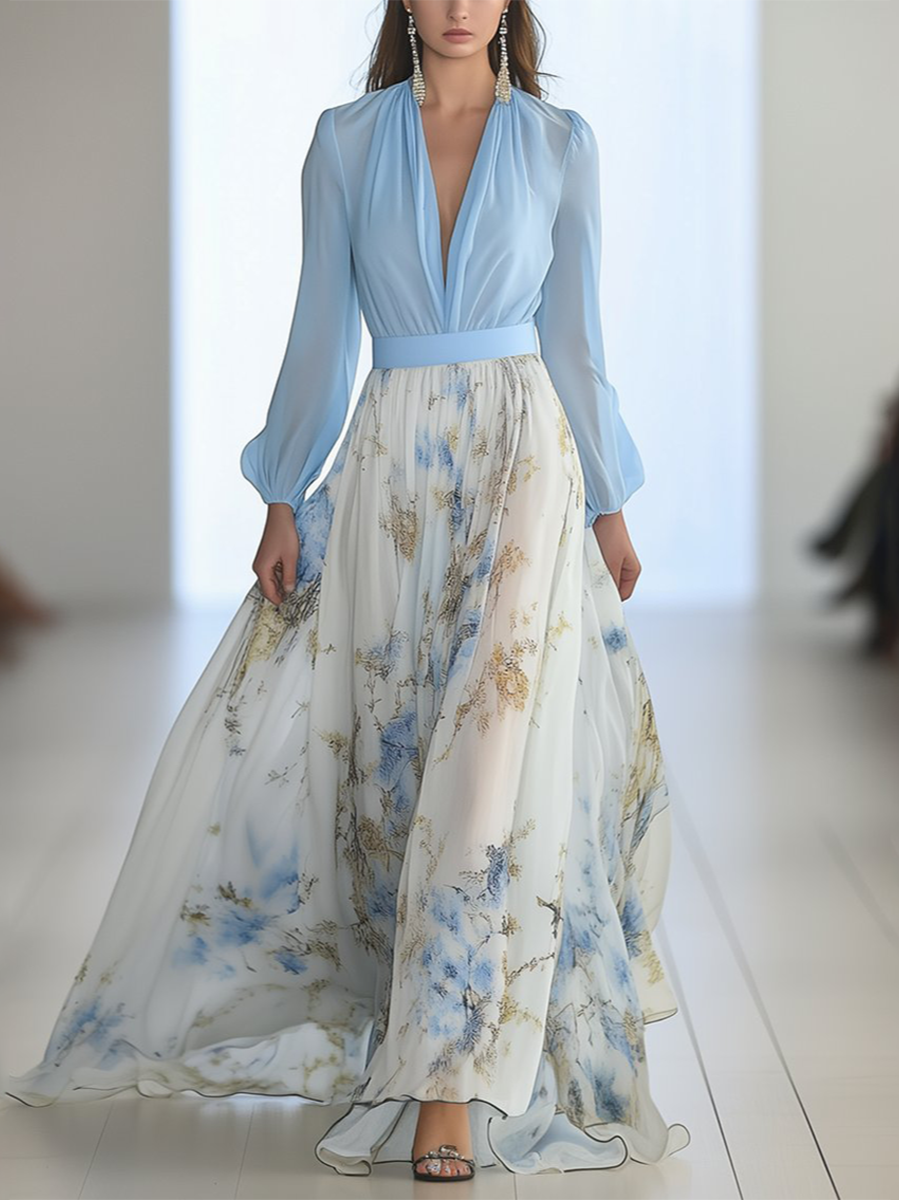 Rochie maxi imprimată pentru femei – rochie lungă cu mâneci lejere, pentru nunți și evenimente de vară