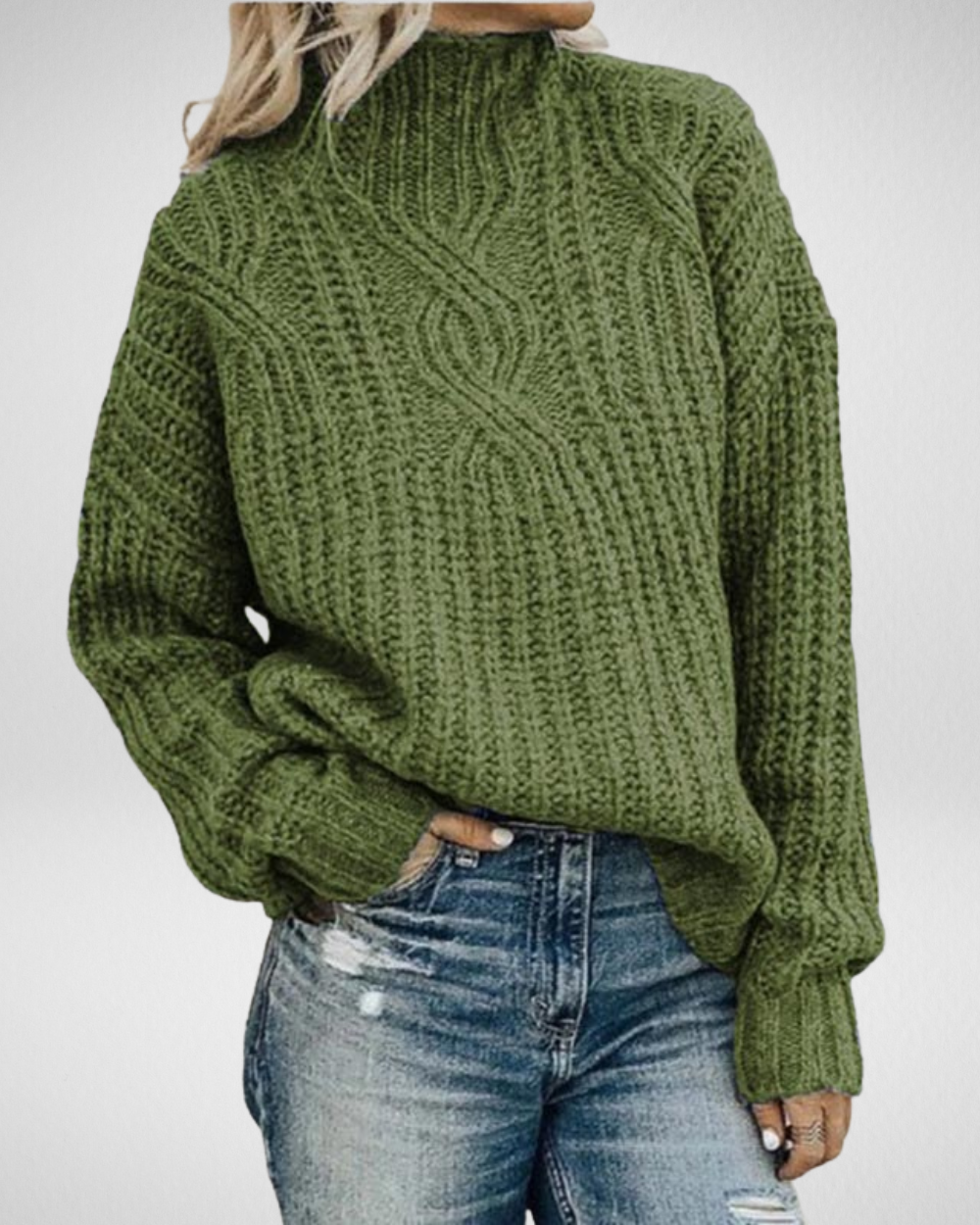 Women's Elegant Chunky Cable Knit High Neck Sweater with Textured Ribbed Stitching and Relaxed Fit – Soft Acrylic Cotton Blend Long Sleeve Pullover for Cosy Autumn and Winter Smart Casual Everyday Wear