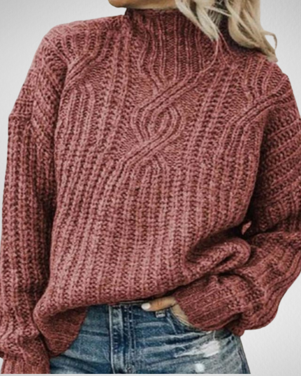Women's Elegant Chunky Cable Knit High Neck Sweater with Textured Ribbed Stitching and Relaxed Fit – Soft Acrylic Cotton Blend Long Sleeve Pullover for Cosy Autumn and Winter Smart Casual Everyday Wear