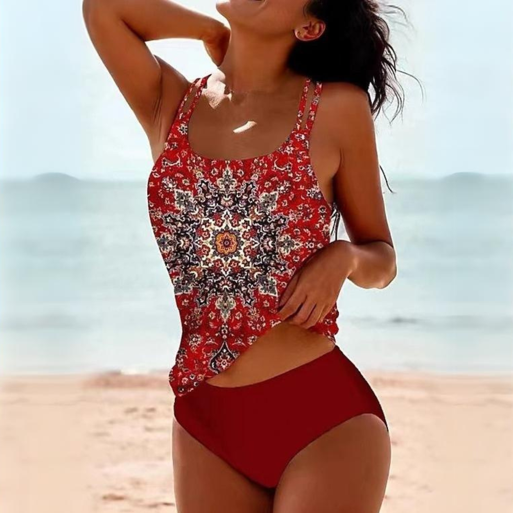 Damski zestaw tankini z wysokim stanem, strój kąpielowy, wygodny, elastyczny, szybkoschnący, na plażę i basen, letni strój