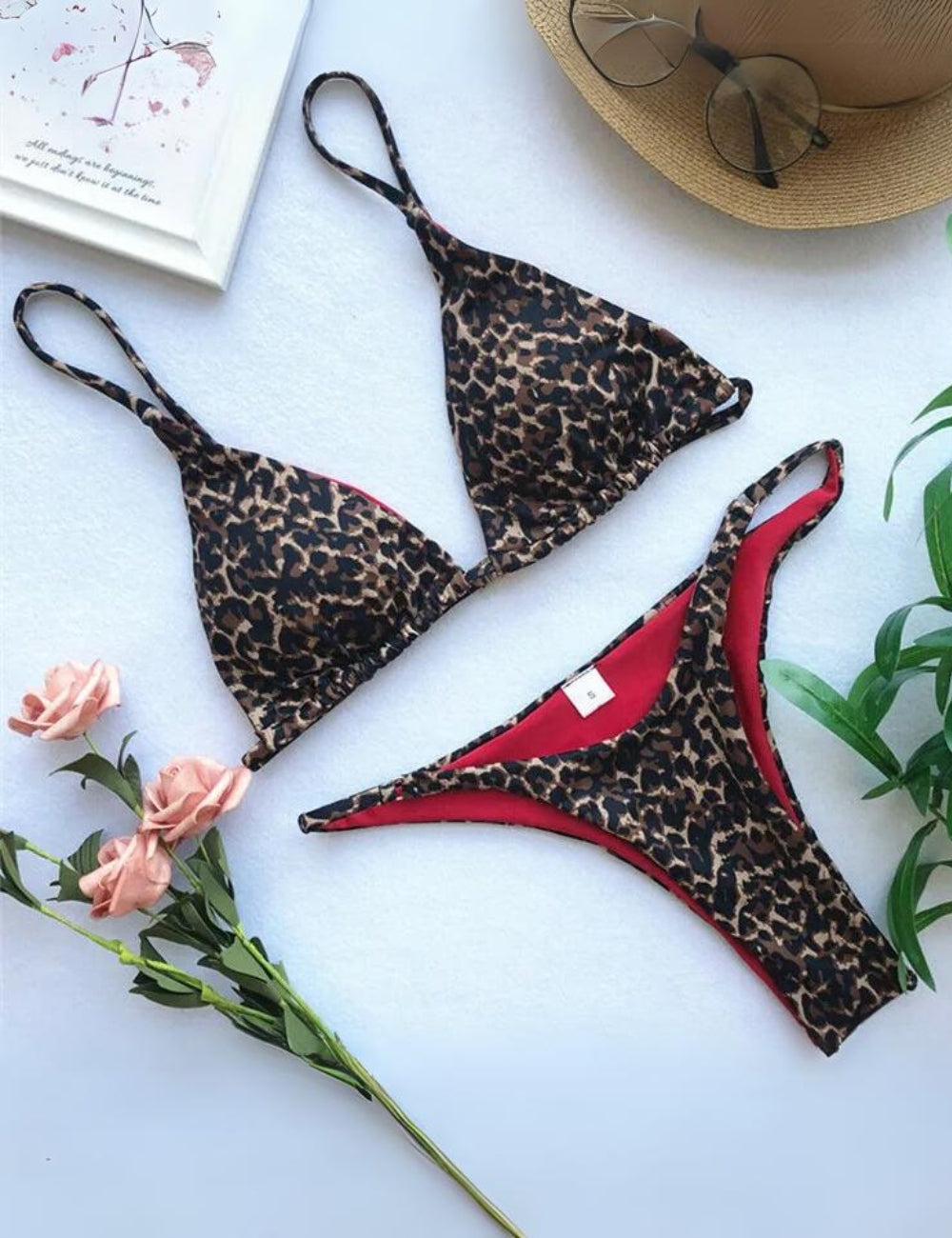 Dames trekantsbikinisæt med print - justerbart, minimalistisk badetøj til strandferier, dage ved poolen, resortrejser og sommerudflugter
