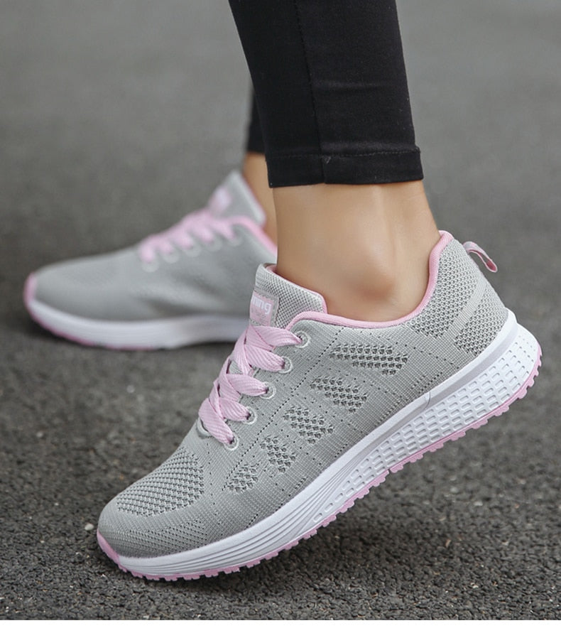 Zapatillas transpirables de malla con cordones para mujer – Calzado ligero e informal para caminar, con suelas texturizadas, ideal para el día a día