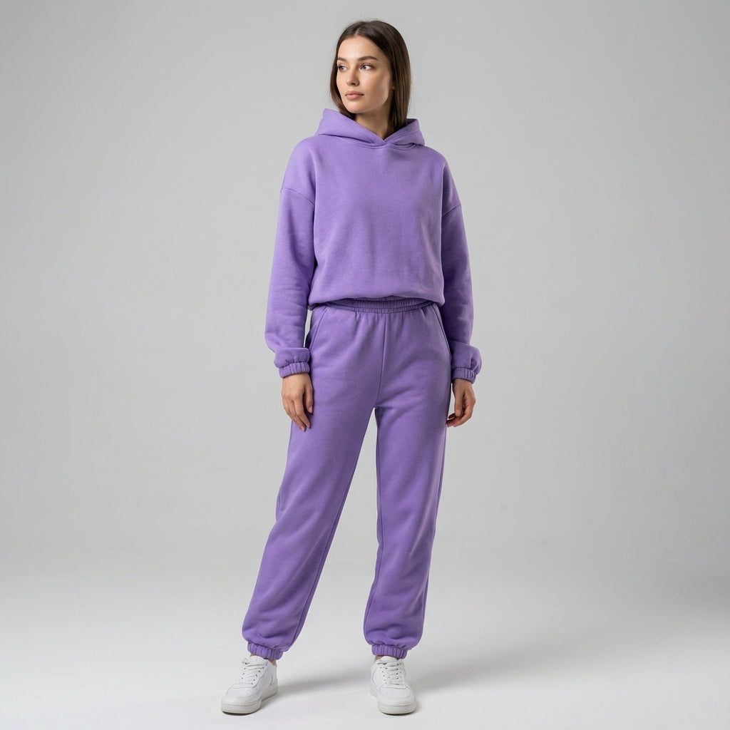 Dámská volná tepláková souprava s kapucí – pohodlný dvoudílný outfit na doma i na cestování
