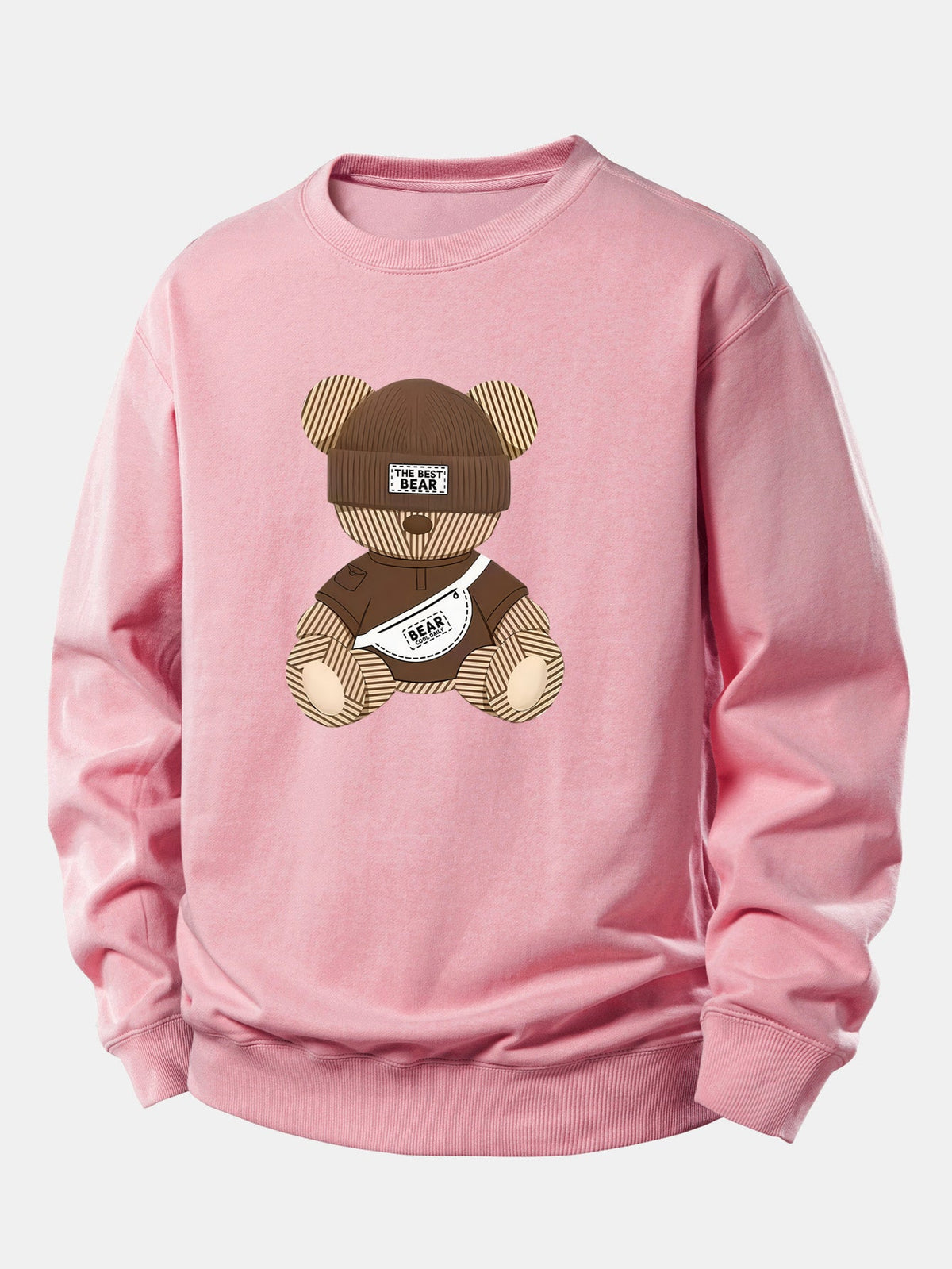 Sweatshirt aus Baumwollmischgewebe mit Teddybär-Motiv für Herren – Relaxed Fit, lässiger Pullover mit Rundhalsausschnitt für den Herbstalltag