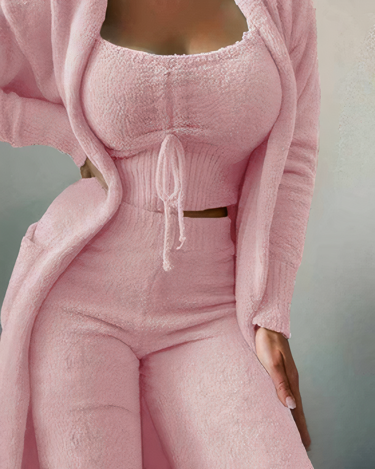 Women’s Plush Fleece Lounge Co-Ord – Cropped Top Open Cardigan and Relaxed Trousers for Cosy Homewear