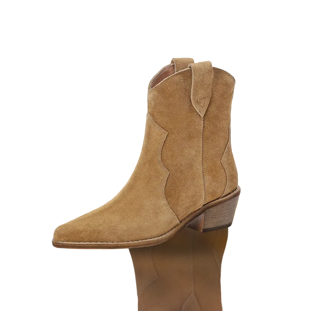Women’s Western Cowboy Ankle Boots with Pointed Toe and Low Block Heel – Pull-On Style for Autumn Outfits