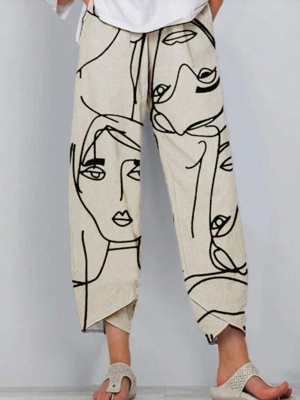 Women’s Printed Wide-Leg Trousers – Relaxed Drawstring Summer Trousers for Everyday Wear