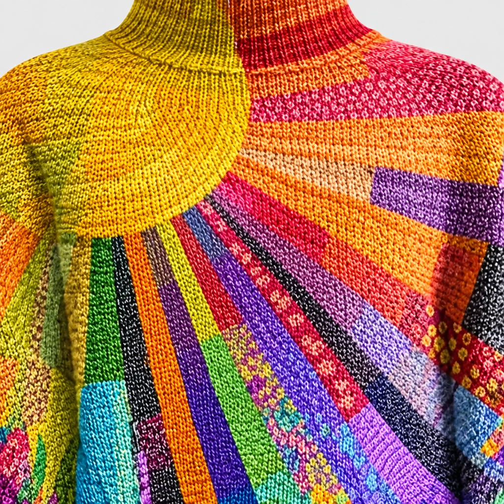 Women’s Printed Turtleneck Knitted Sweater – Relaxed Long-Sleeve Autumn Winter Layer for Weekend City Wear Travel Casual Outings and Statement Everyday Styling