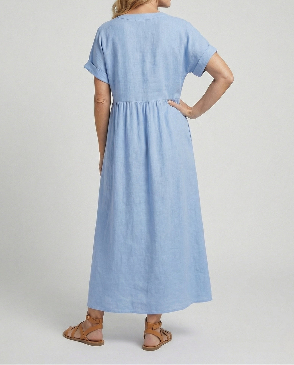 Women's Relaxed Empire Waist Maxi Dress – Notch Neck Short Sleeve Summer Dress with Flowing A-Line Skirt