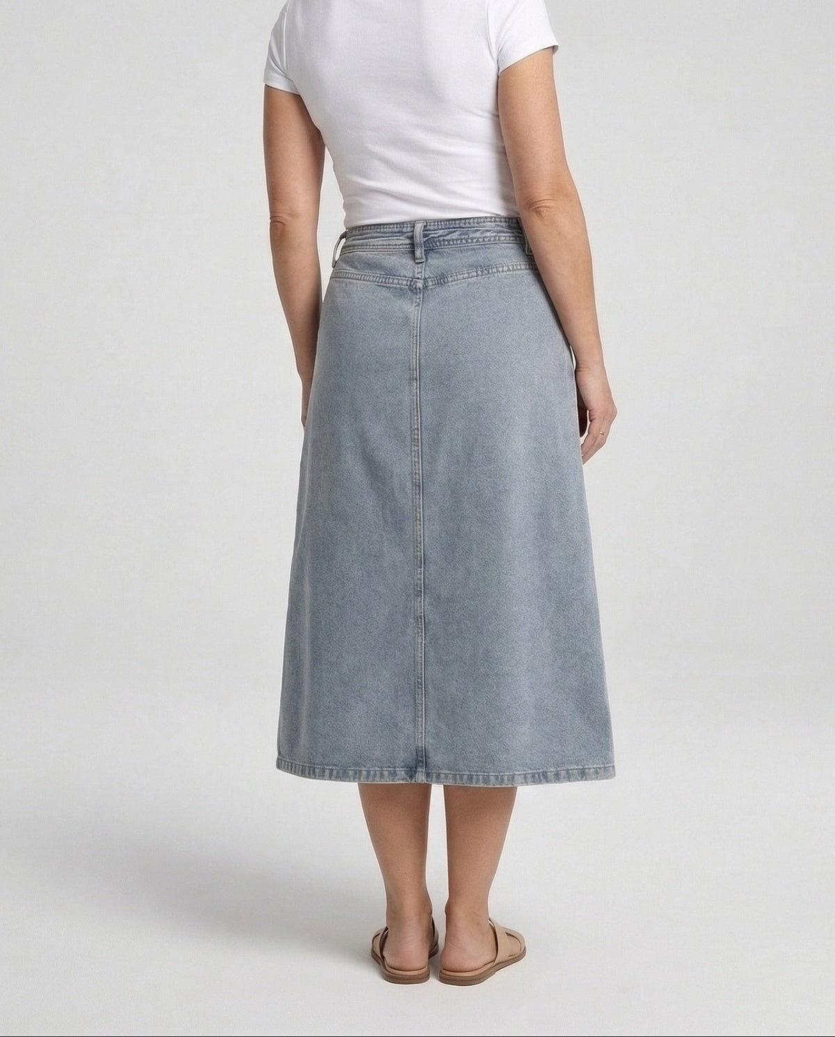 Women's High-Waisted Denim Wrap Midi Skirt – Casual A-Line Skirt with Side Tie Waist for Everyday Wear