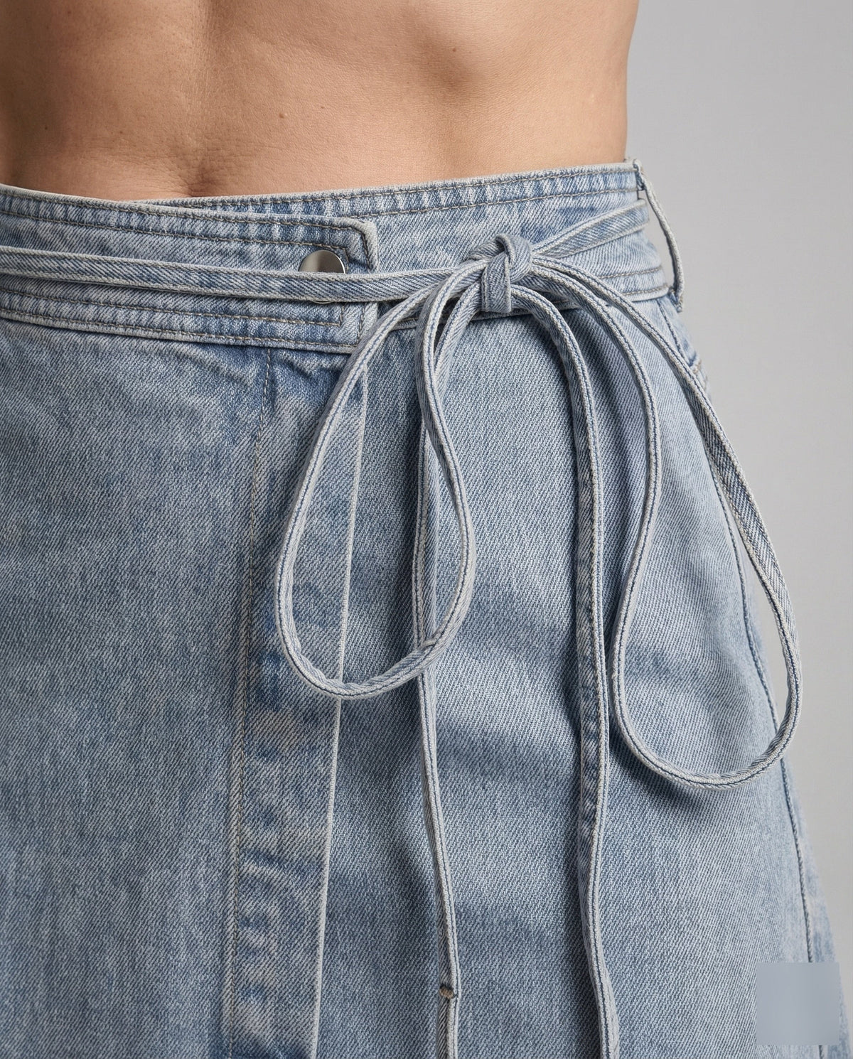 Women's High-Waisted Denim Wrap Midi Skirt – Casual A-Line Skirt with Side Tie Waist for Everyday Wear