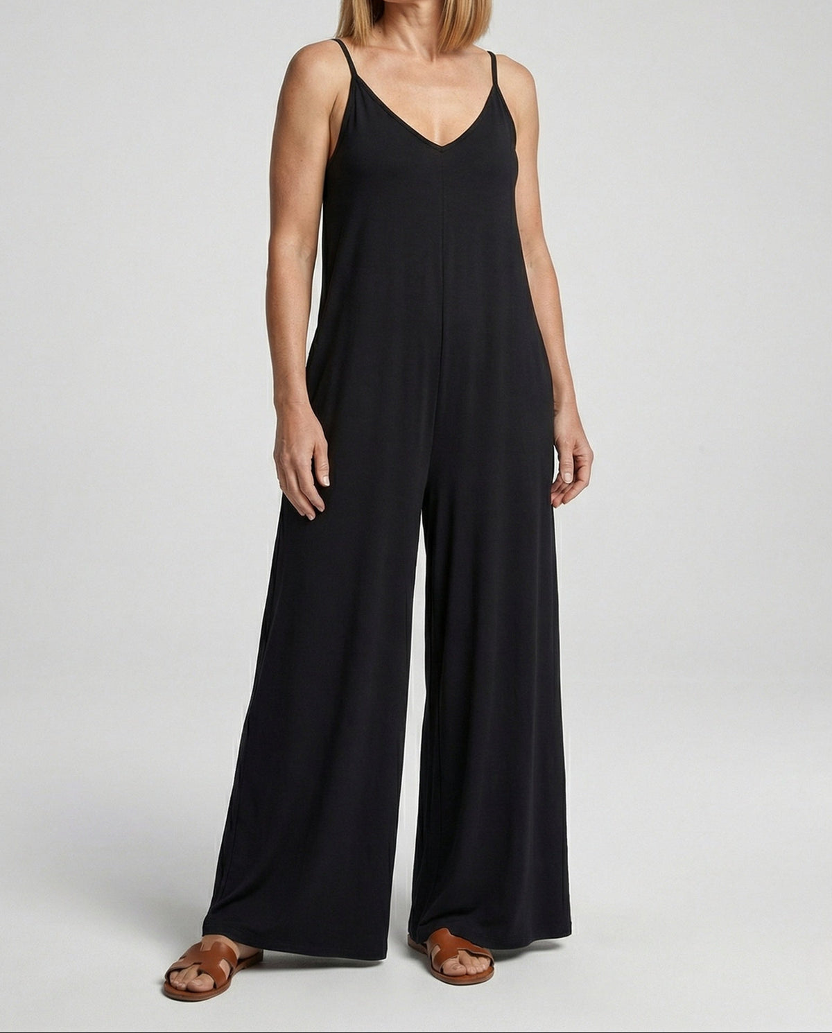 Damen-Jumpsuit mit weitem Bein und lockerem Schnitt, Spaghettiträgern und V-Ausschnitt – Einteiler für den Sommerurlaub