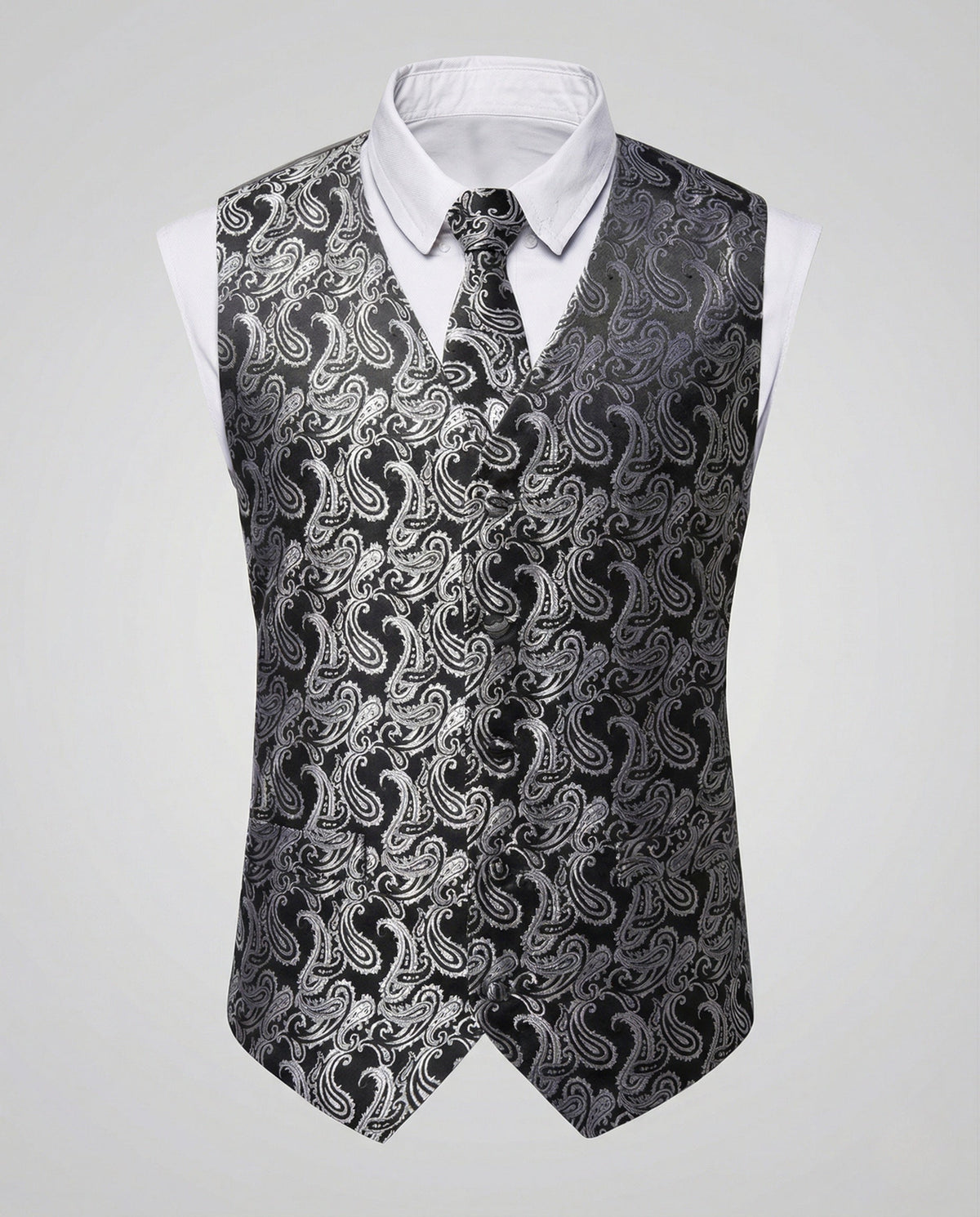 Chaleco estampado con escote en V para hombre con corbata a juego – Conjunto formal de corte ajustado para bodas y eventos nocturnos
