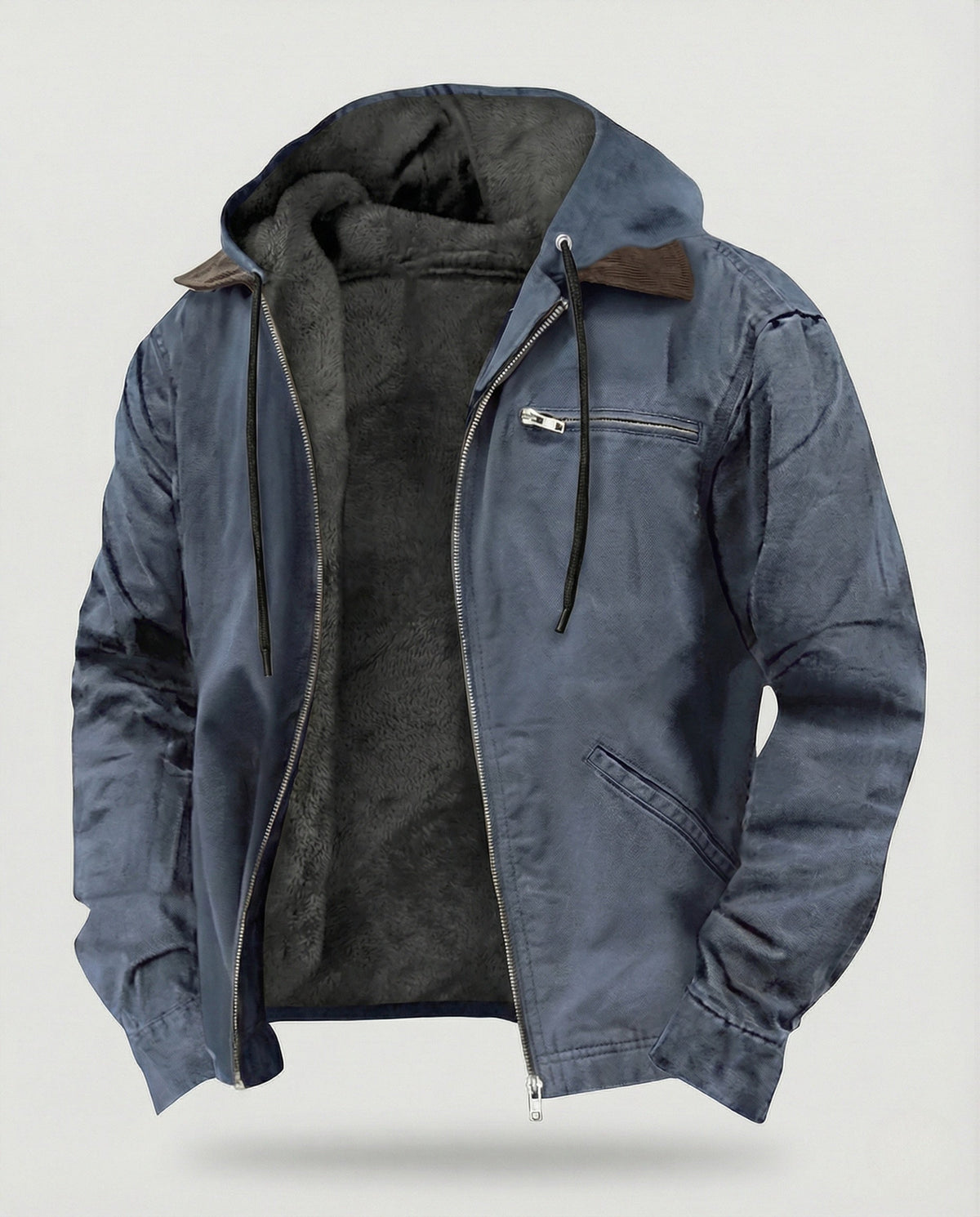 Veste à capuche doublée en polaire pour homme, à fermeture zippée - Vêtement d'extérieur décontracté à coupe classique pour l'automne et l'hiver