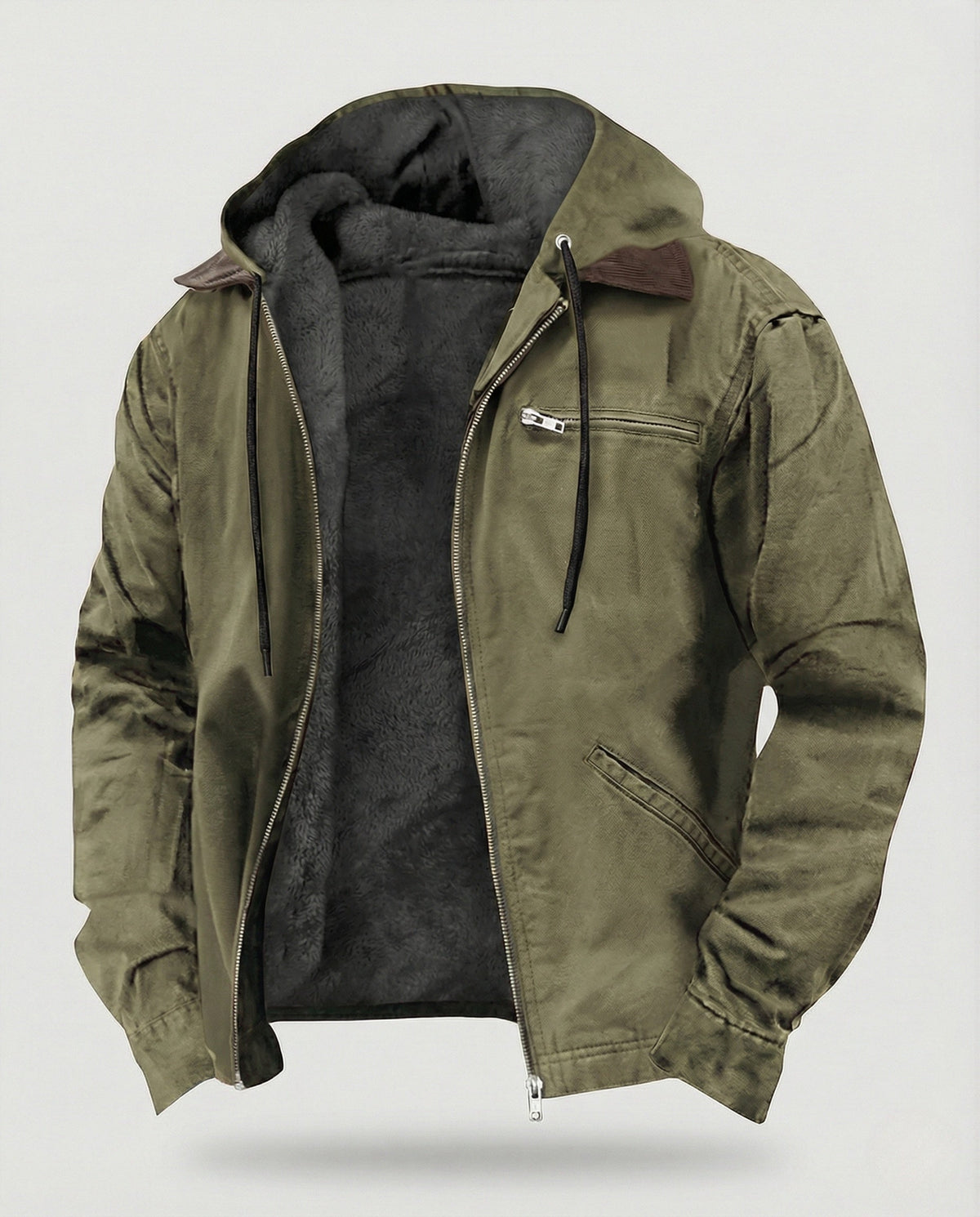 Veste à capuche doublée en polaire pour homme, à fermeture zippée - Vêtement d'extérieur décontracté à coupe classique pour l'automne et l'hiver