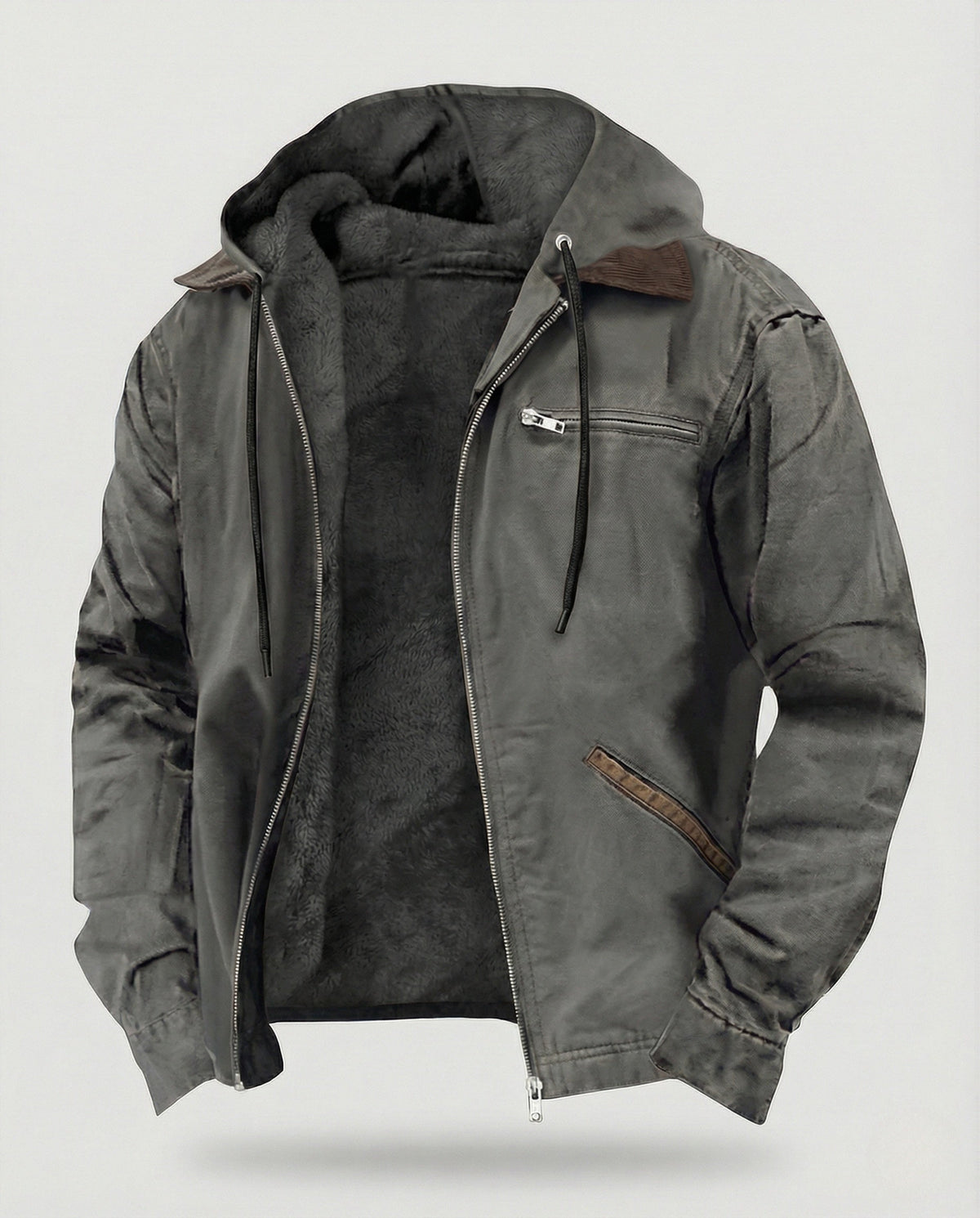 Veste à capuche doublée en polaire pour homme, à fermeture zippée - Vêtement d'extérieur décontracté à coupe classique pour l'automne et l'hiver