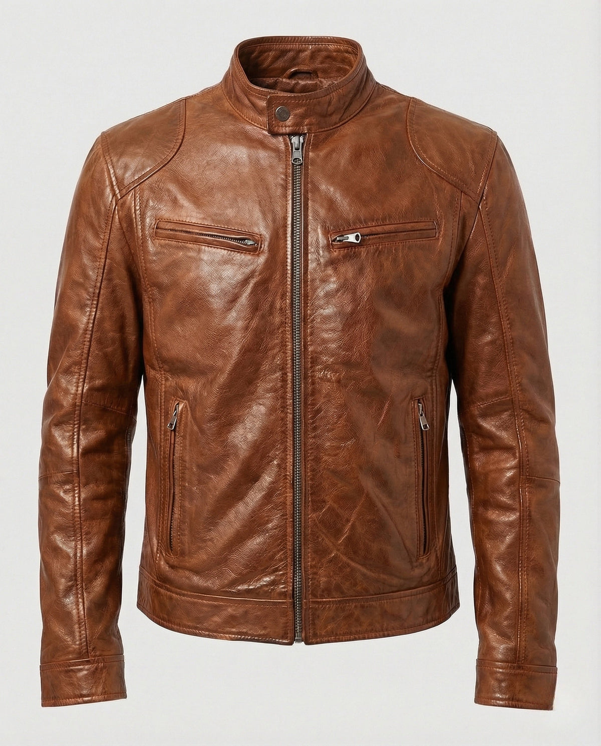 Chaqueta de estilo racing de efecto cuero para hombre con cuello alto – Prenda ajustada con cremallera para looks elegantes e informales