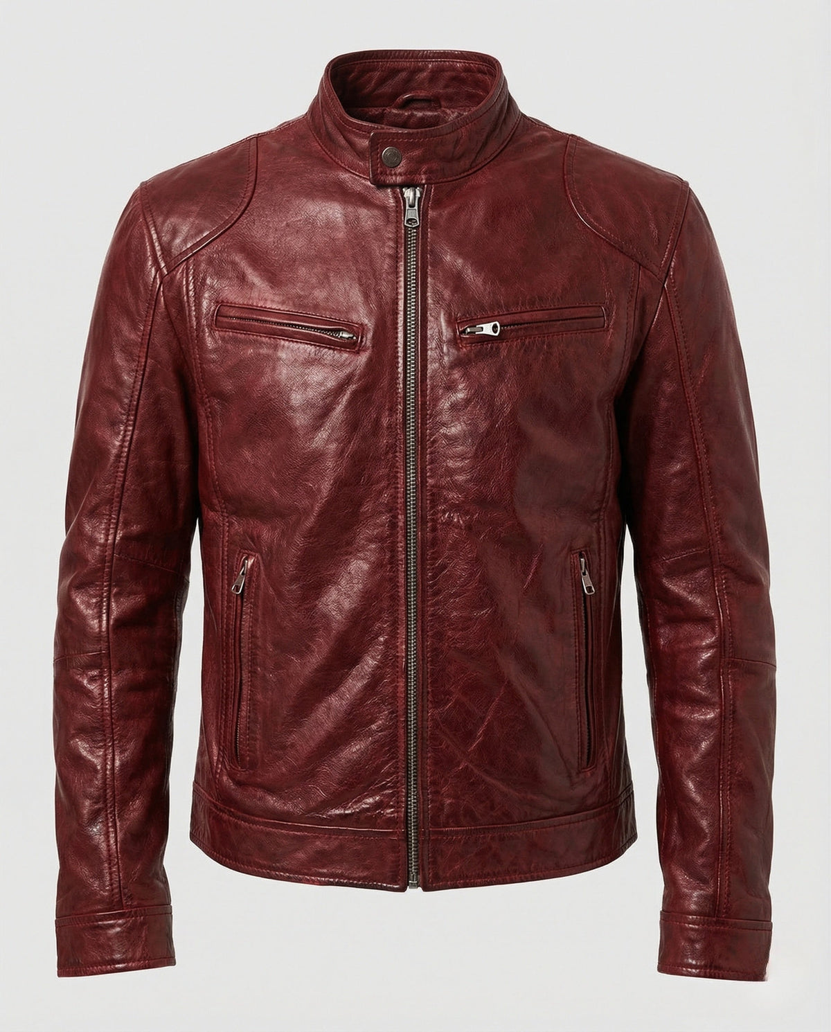 Chaqueta de estilo racing de efecto cuero para hombre con cuello alto – Prenda ajustada con cremallera para looks elegantes e informales