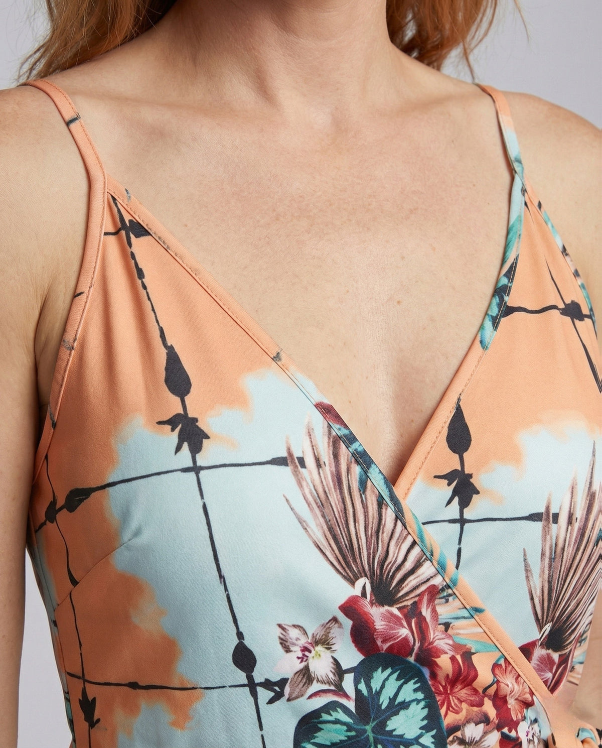 Women’s Printed Wrap Style Mini Dress with Side Tie and Pockets – Strappy Summer Holiday Outfit