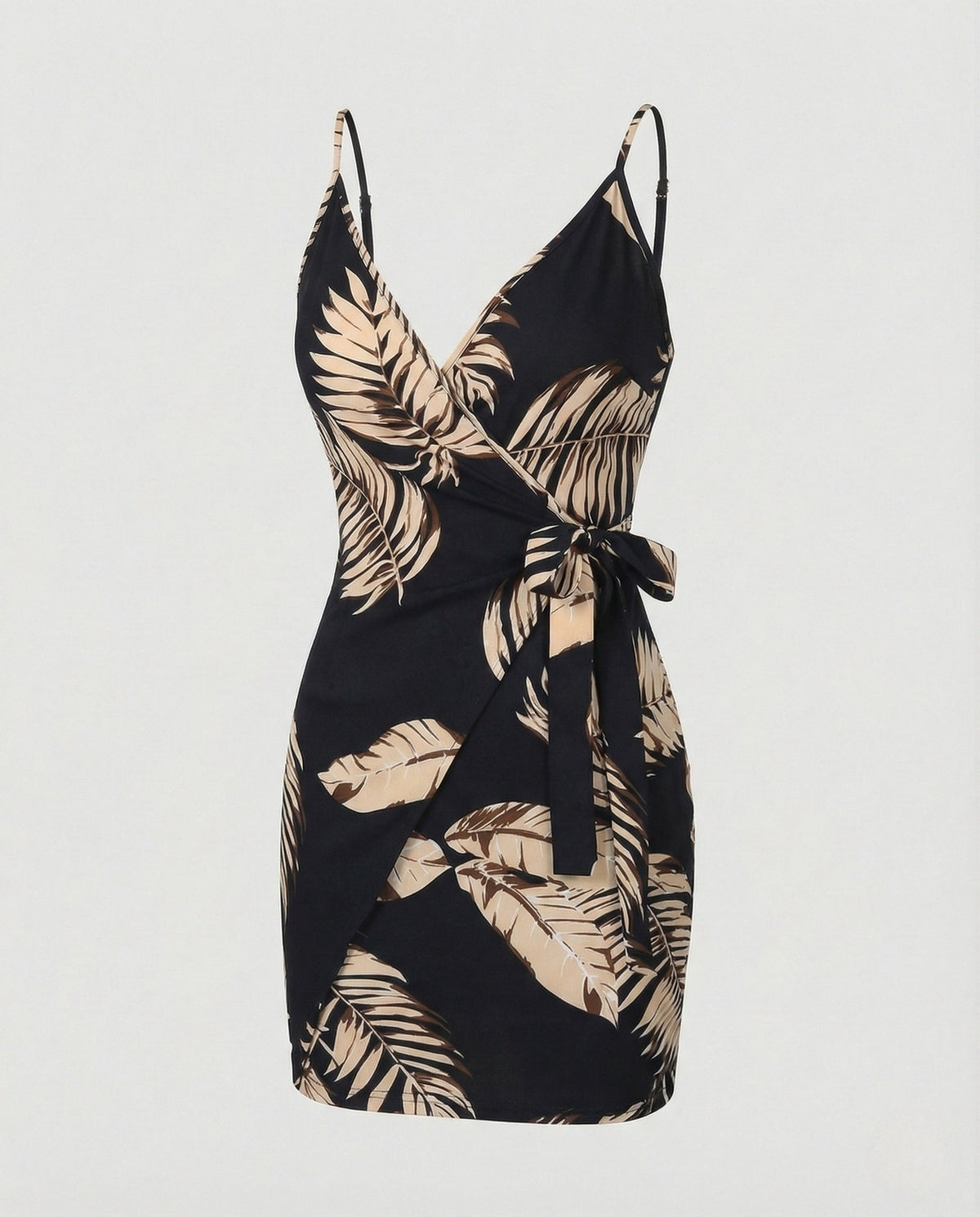 Women’s Printed Wrap Style Mini Dress with Side Tie and Pockets – Strappy Summer Holiday Outfit