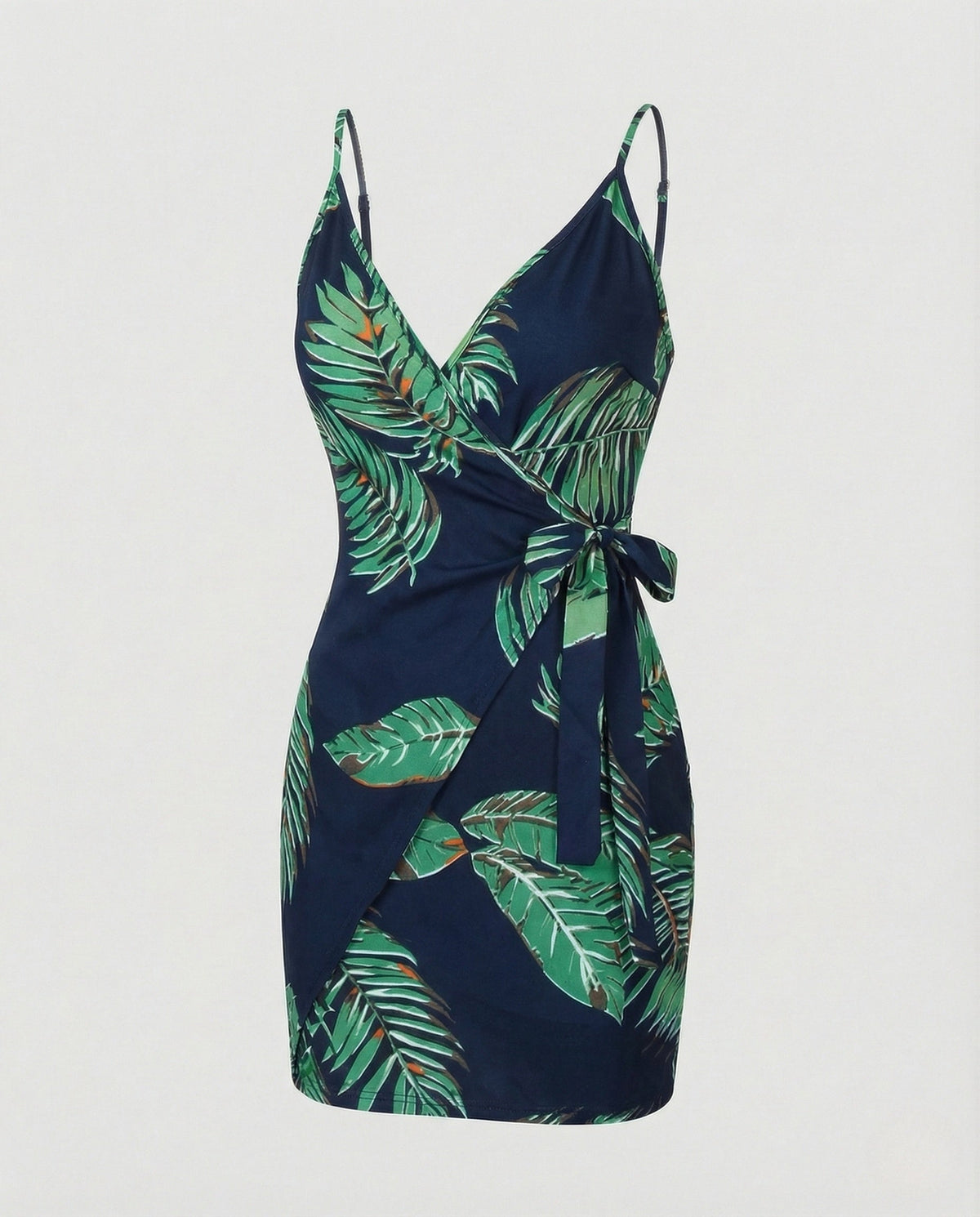 Women’s Printed Wrap Style Mini Dress with Side Tie and Pockets – Strappy Summer Holiday Outfit