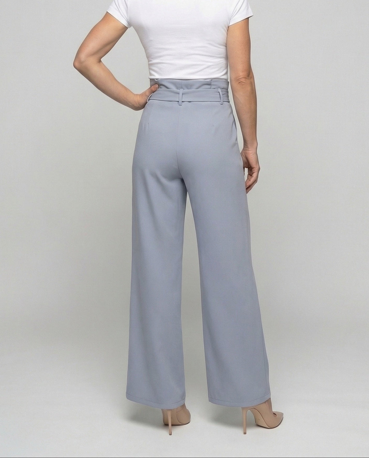 Pantaloni a gamba larga a vita alta da donna con vita arricciata e cintura da annodare – Stile adatto dall’ufficio alla sera