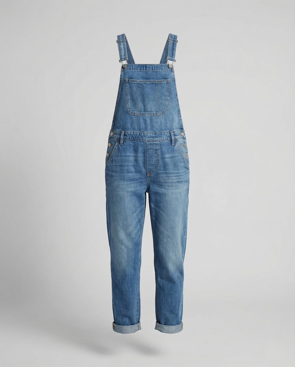 Salopette en jean décontractée pour femme, avec bretelles réglables et poche bavette – Salopette à revers pour superposer au quotidien