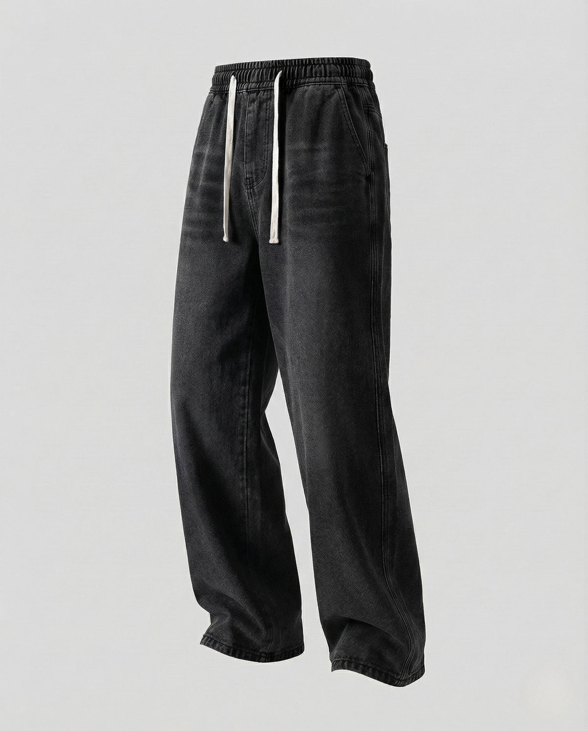 Dámské džíny se širokými nohavicemi, stahovací šňůrkou a pružným pasem – volný dlouhý denim pro neformální nošení