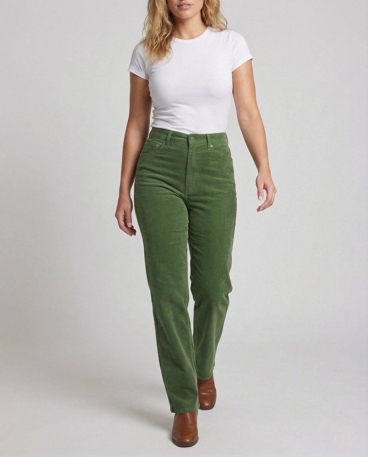 Pantaloni di velluto a coste da donna a vita alta e gamba dritta – Tessuto strutturato, ideali per l’autunno e l’inverno