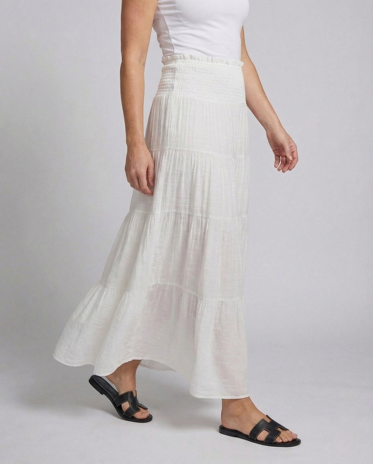 Gonna lunga a balze da donna con vita arricciata - Stile boho leggero per le vacanze estive