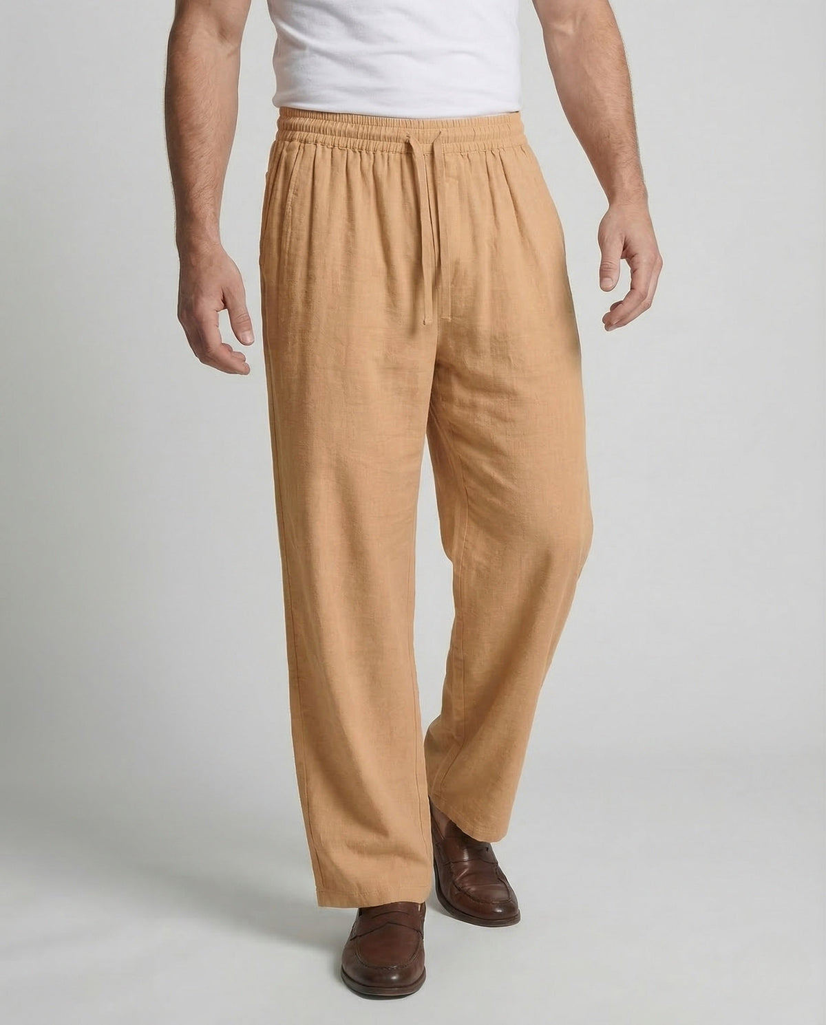 Pantaloni da uomo dal taglio comodo in misto lino con vita con coulisse – Leggeri, ideali per le vacanze estive