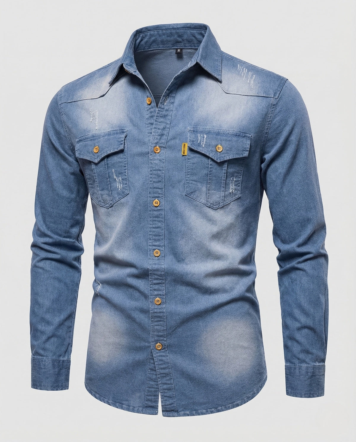 Herrenjeanshemd mit schmaler Passform und Brusttaschen mit Klappe – Langarmhemd mit Knopfleiste für lässige Wochenend-Outfits