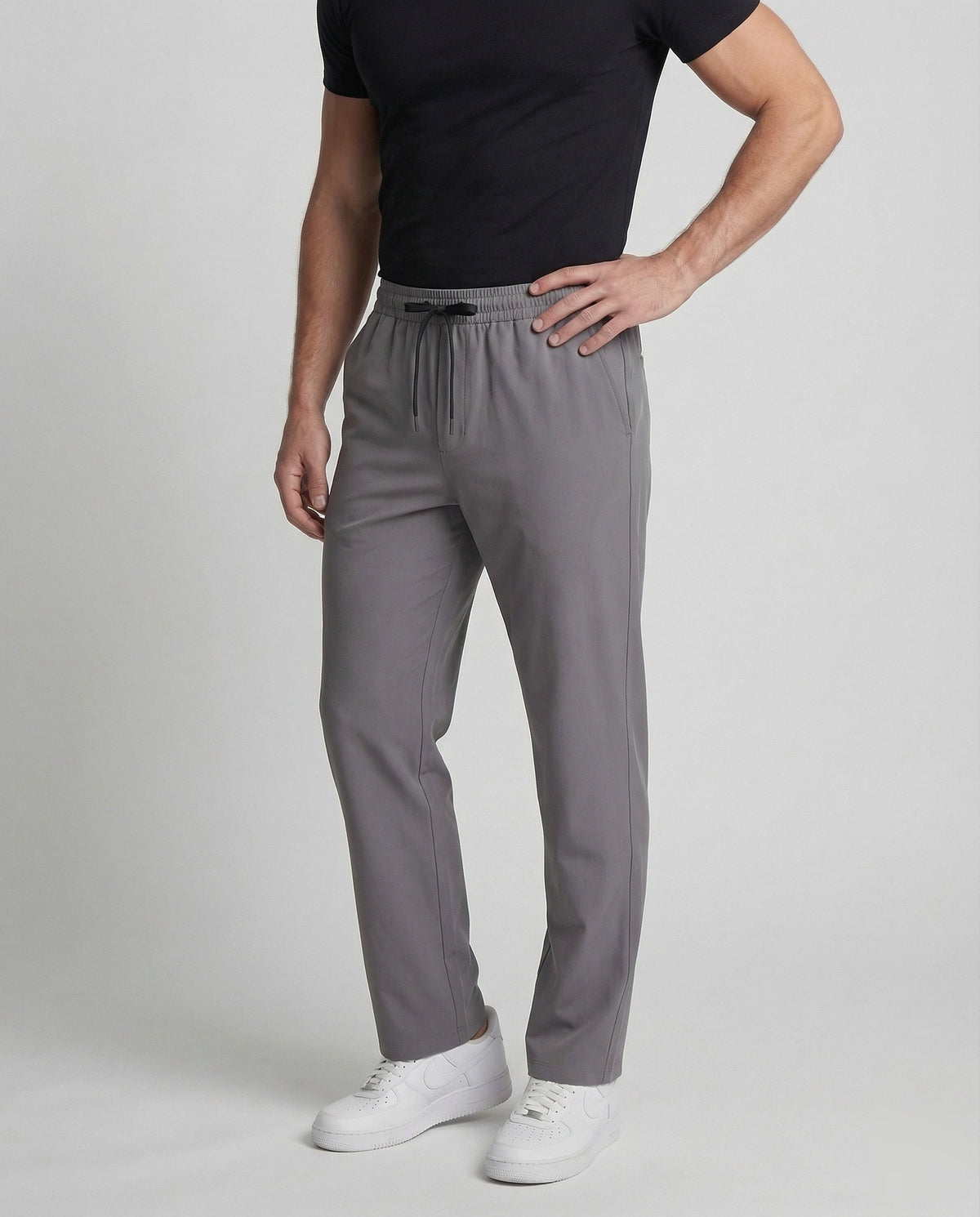 Pantalon droit pour homme avec cordon de serrage, taille élastique et poches latérales - Style décontracté pour les voyages et le quotidien