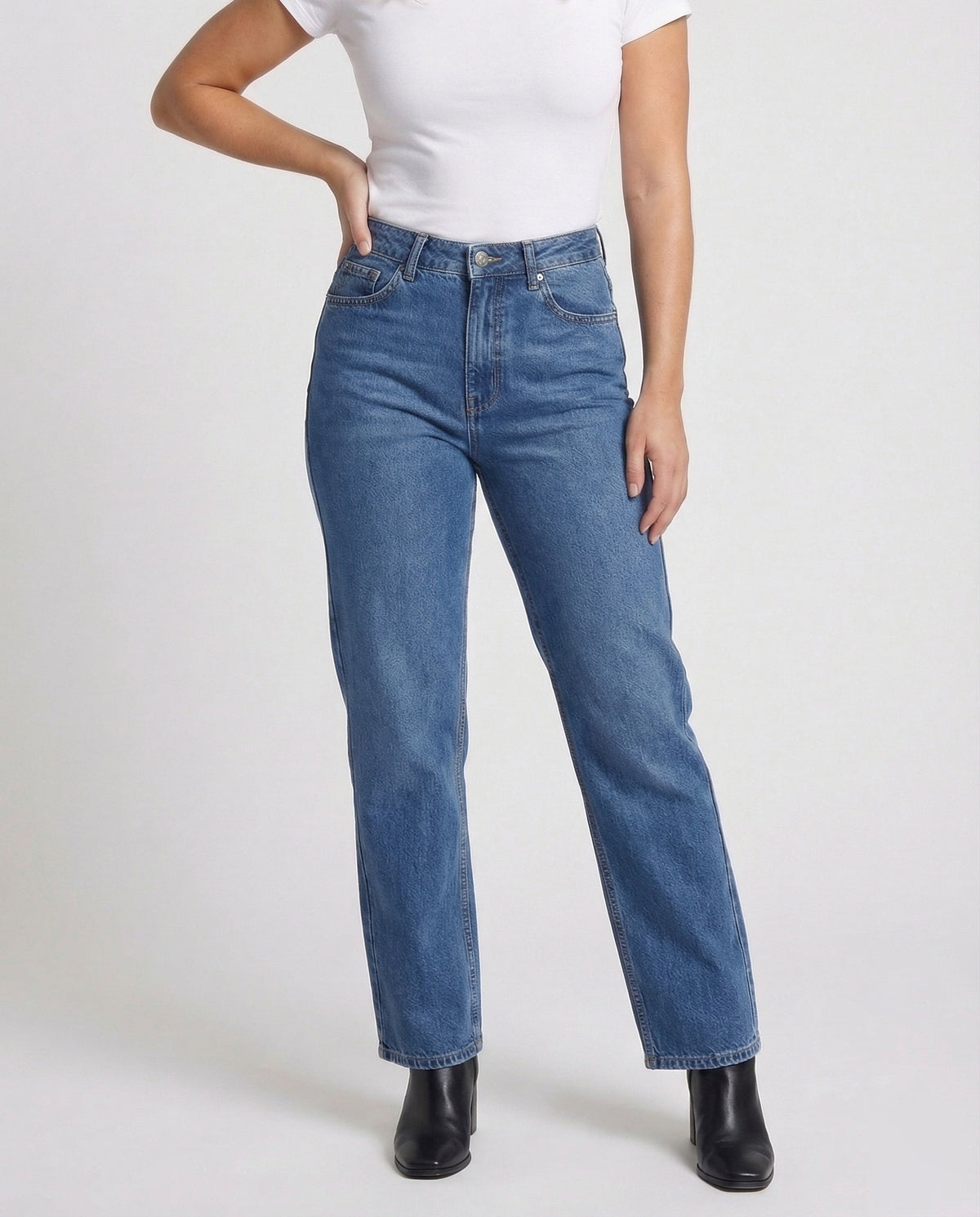 Jean droit décontracté taille haute pour femme – Pantalon en denim d’inspiration vintage avec cinq poches classiques, idéal au quotidien