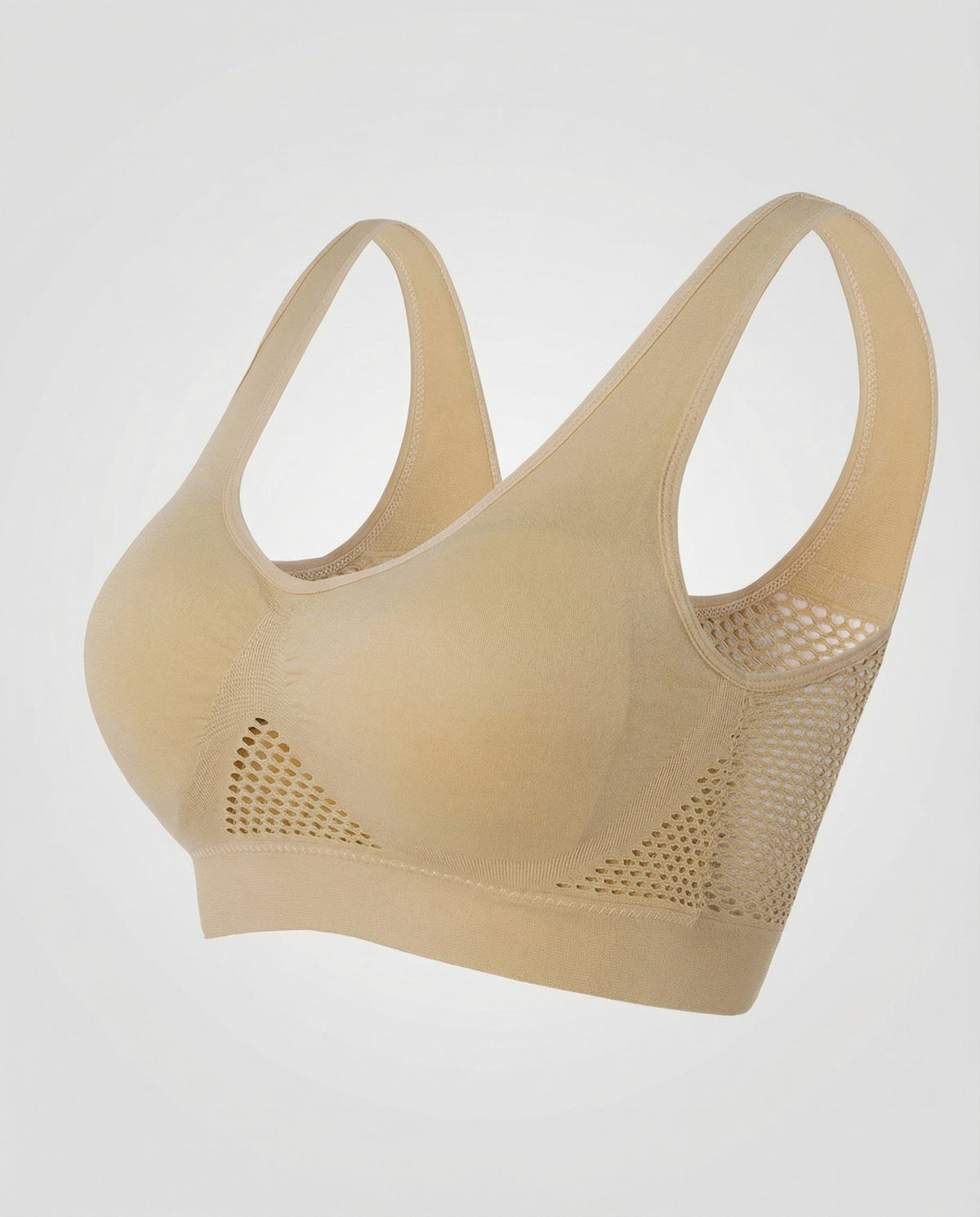 Sujetador cómodo sin costuras y sin aros para mujer, con paneles de punto de malla – Bralette suave de poner, con tirantes anchos, para el día a día