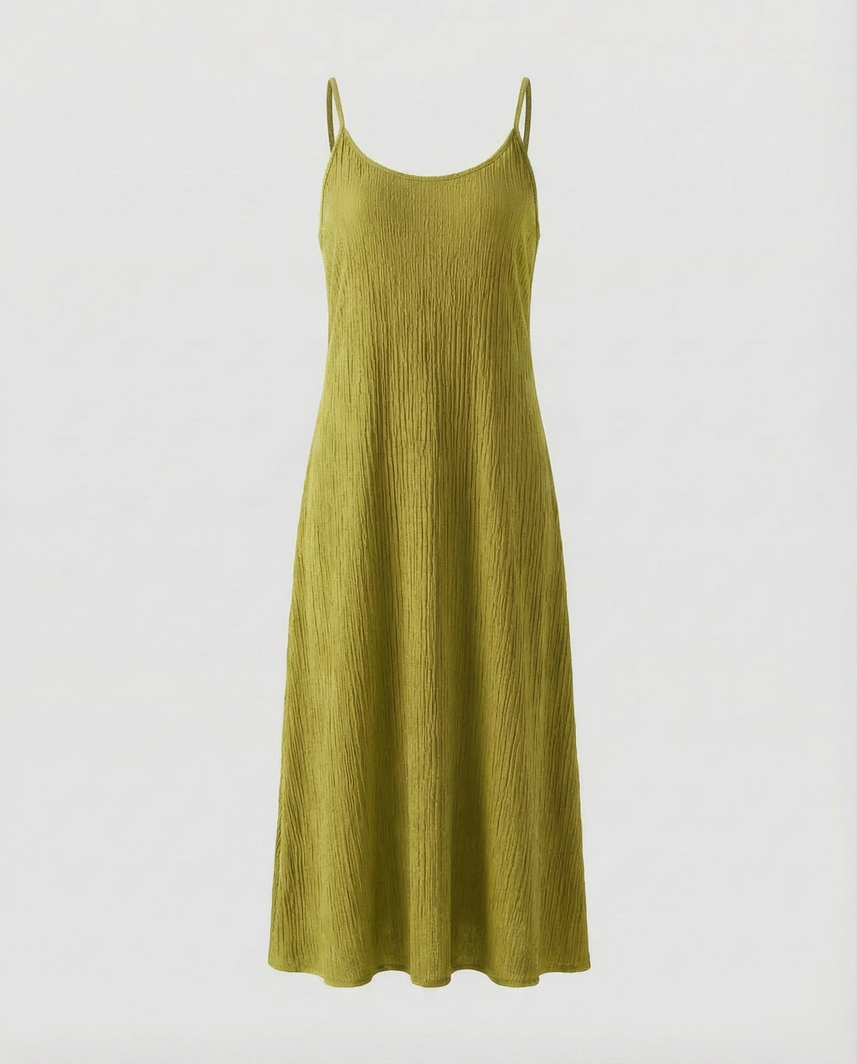 Abito midi da donna con texture stropicciata e spalline sottili - abito estivo senza maniche con scollo rotondo, ideale per le vacanze e il tempo libero