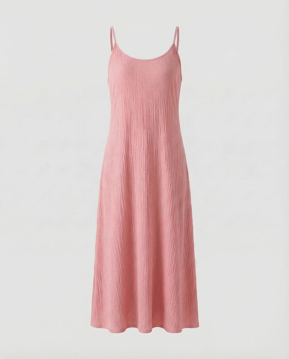 Abito midi da donna con texture stropicciata e spalline sottili - abito estivo senza maniche con scollo rotondo, ideale per le vacanze e il tempo libero