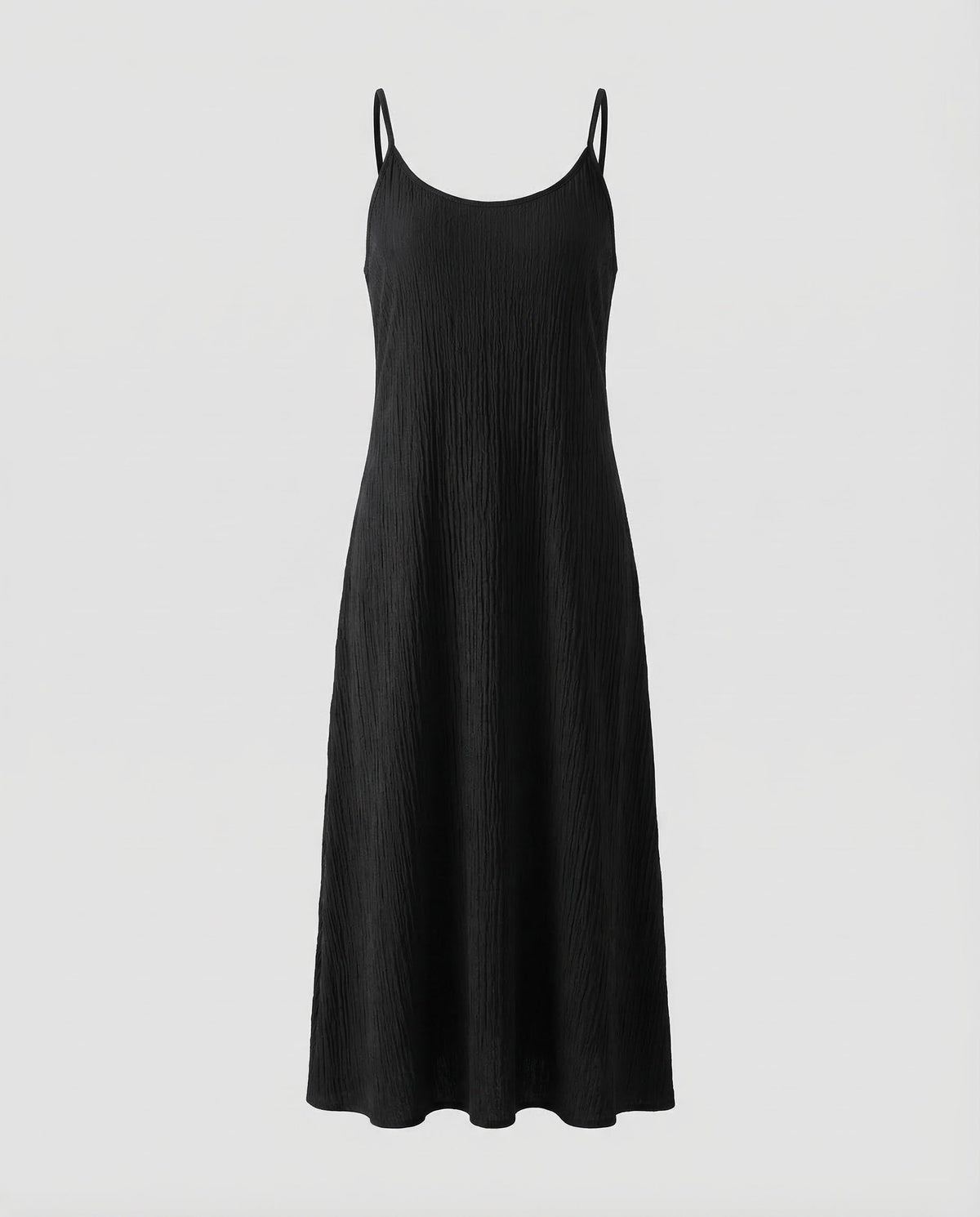 Abito midi da donna con texture stropicciata e spalline sottili - abito estivo senza maniche con scollo rotondo, ideale per le vacanze e il tempo libero