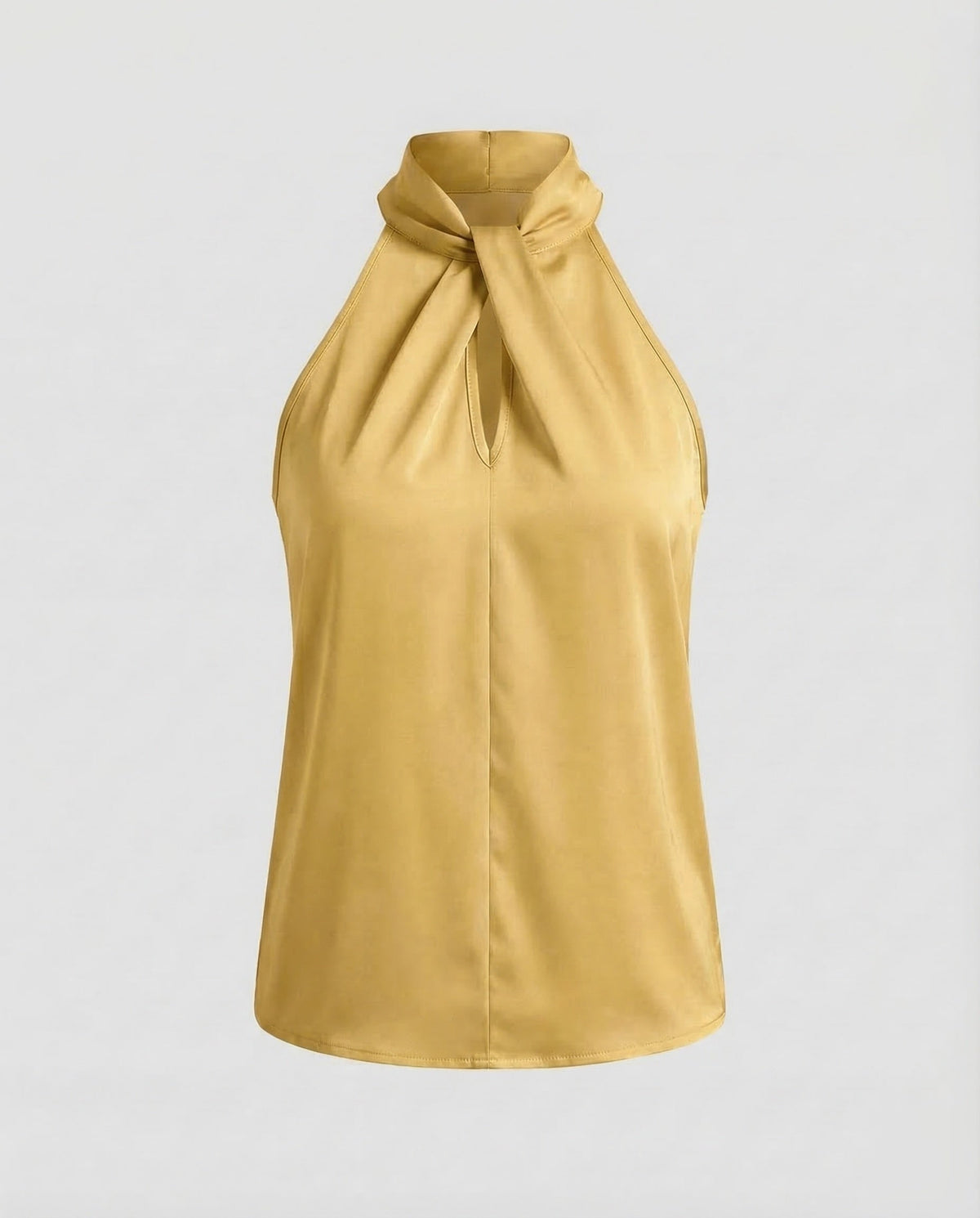 Blouse dos nu pour femme avec détail en goutte d’eau et col montant drapé – Style élégant sans manches pour les dîners et les tenues chic décontractées