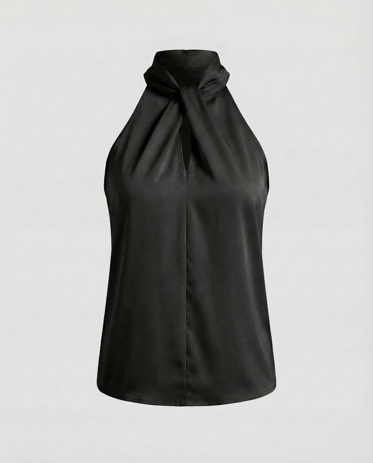 Blouse dos nu pour femme avec détail en goutte d’eau et col montant drapé – Style élégant sans manches pour les dîners et les tenues chic décontractées