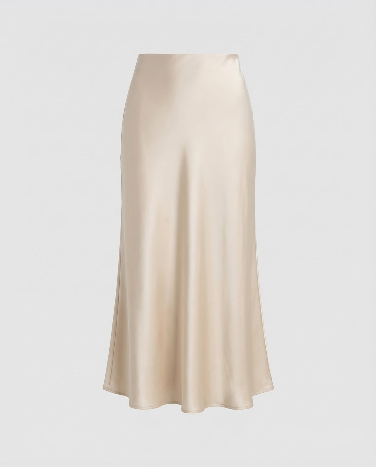 Falda midi de aspecto satinado para mujer, de talle alto y bajo suavemente acampanado - Estilo lencero elegante para la oficina y looks de noche
