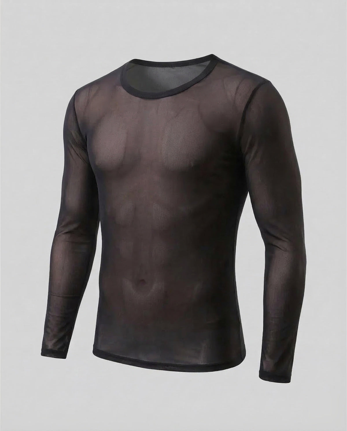 Men's Slim Fit Sheer Mesh Long Sleeve Top – Lightweight Crew Neck Layer for Casual and Evening Wear