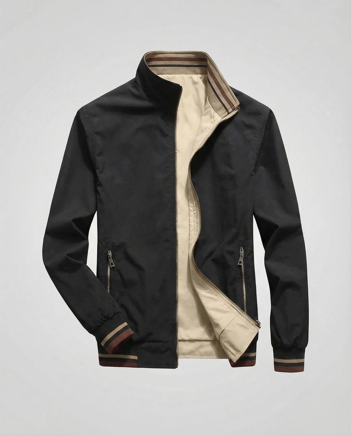Men’s Lightweight Bomber Jacket with Stand Collar and Zipped Pockets – Regular Fit Casual Layer for Spring and Summer Evenings